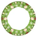 Christmas wreath decorated with snowflakes, Christmas balls, red bows. Royalty Free Stock Photo